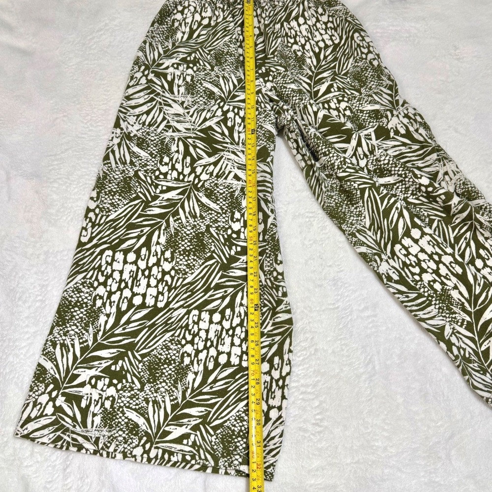 Nicole Miller NY Olive Green Tropical Palm Print Linen Jumpsuit XS Wide Leg - Picture 9 of 12